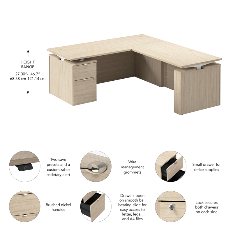 Stratus 72W Standing L Desk with File Cabinet in Natural Elm - Engineered Wood