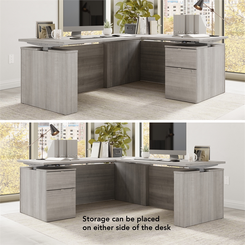 Stratus 72W Standing L Desk with File Cabinet in Platinum Gray - Engineered Wood