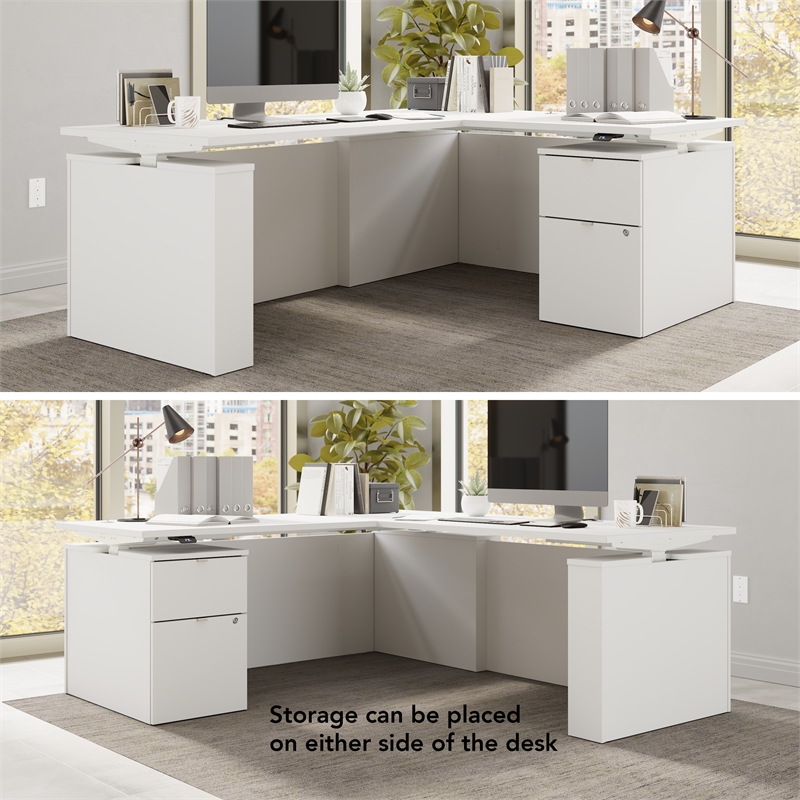 Stratus 72W Standing L Desk with File Cabinet in White - Engineered Wood