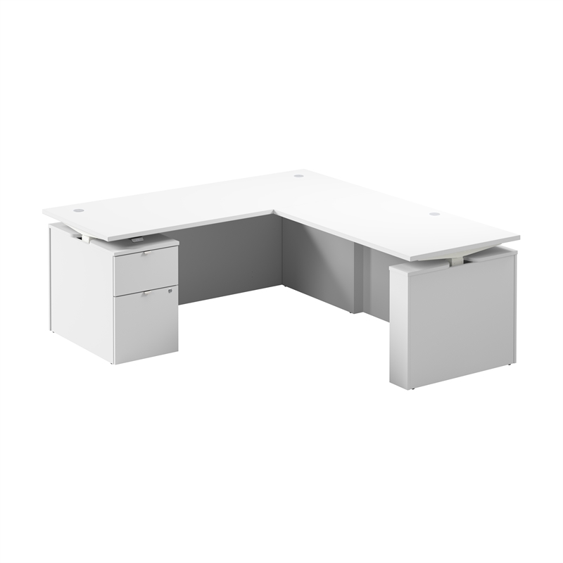 Stratus 72W Standing L Desk with File Cabinet in White - Engineered Wood