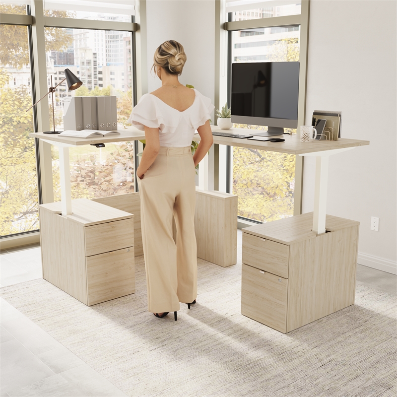Stratus 60W Standing L Desk with Drawers in Natural Elm - Engineered Wood