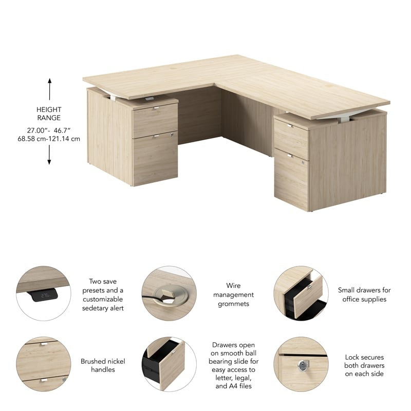 Stratus 60W Standing L Desk with Drawers in Natural Elm - Engineered Wood