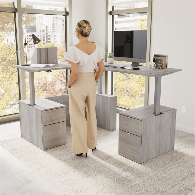Stratus 60W Standing L Desk with Drawers in Platinum Gray - Engineered Wood