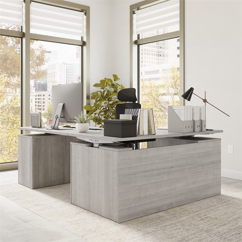 Stratus 60W Standing L Desk with Drawers in Platinum Gray - Engineered Wood