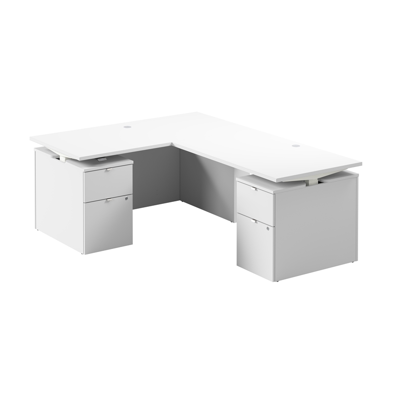 Stratus 60W Standing L Desk with Drawers in White - Engineered Wood