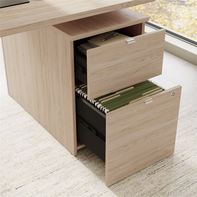 Stratus 72W Standing L Desk with Drawers in Natural Elm - Engineered Wood