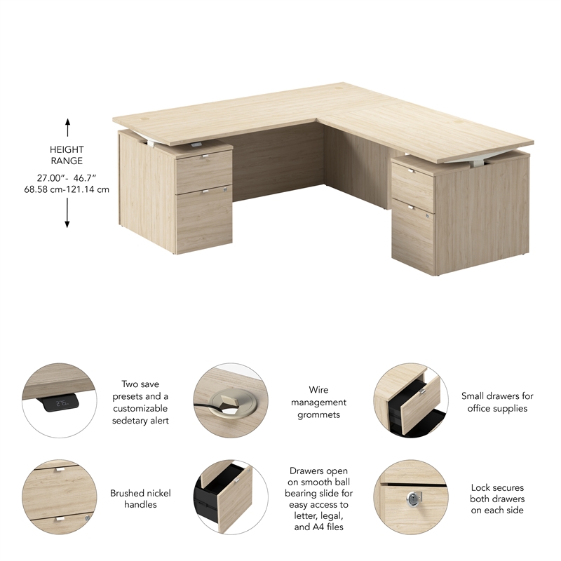 Stratus 72W Standing L Desk with Drawers in Natural Elm - Engineered Wood