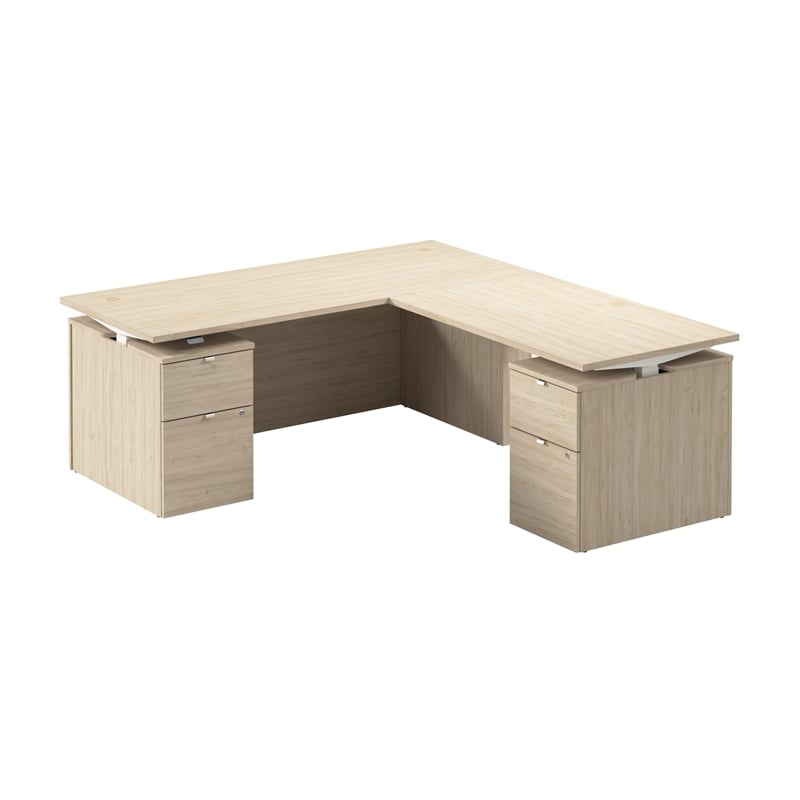 Stratus 72W Standing L Desk with Drawers in Natural Elm - Engineered Wood