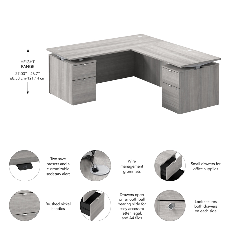 Stratus 72W Standing L Desk with Drawers in Platinum Gray - Engineered Wood