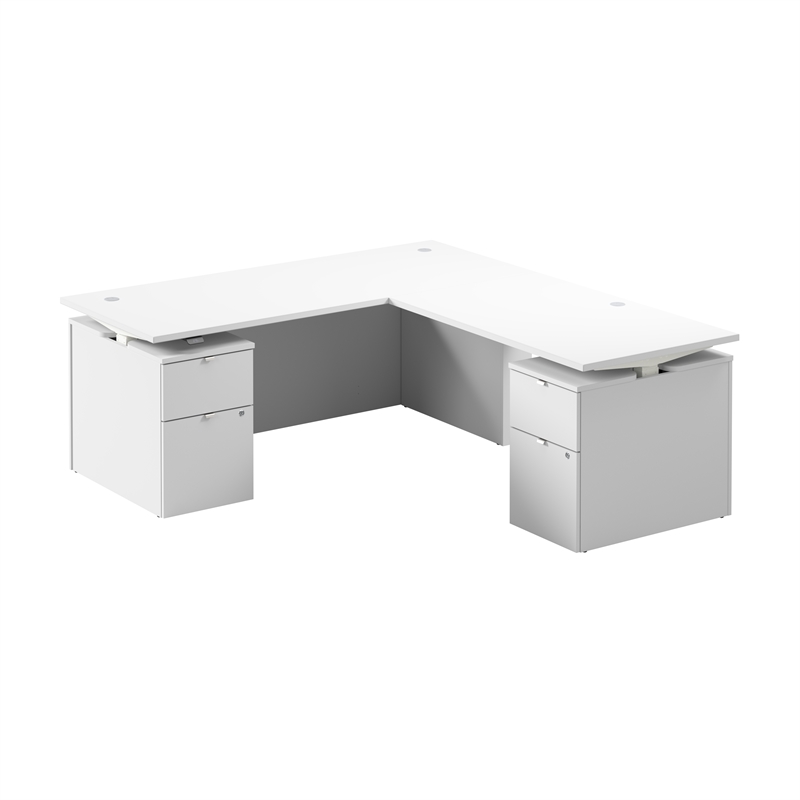 Stratus 72W Standing L Desk with Drawers in White - Engineered Wood