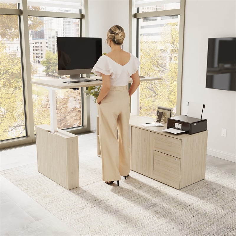 Stratus 60W x 30D Standing Desk with Storage in Natural Elm - Engineered Wood