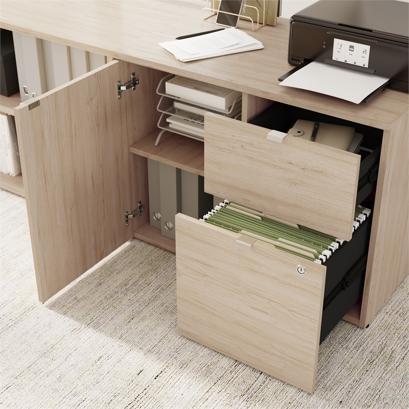 Stratus 60W x 30D Standing Desk with Storage in Natural Elm - Engineered Wood