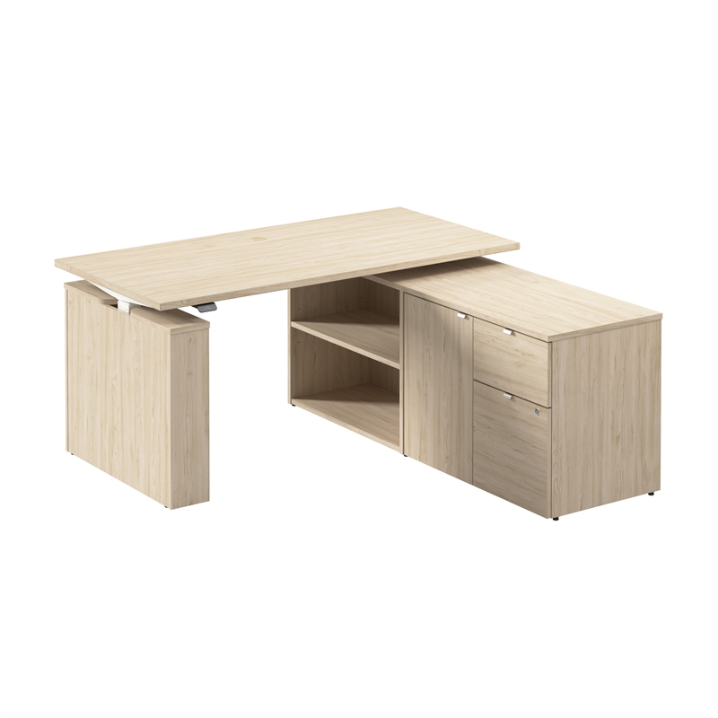 Stratus 60W x 30D Standing Desk with Storage in Natural Elm - Engineered Wood