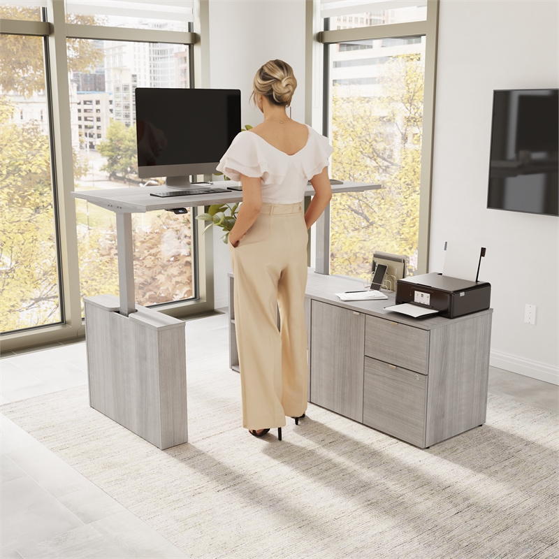 Stratus 60W x 30D Standing Desk with Storage in Platinum Gray - Engineered Wood