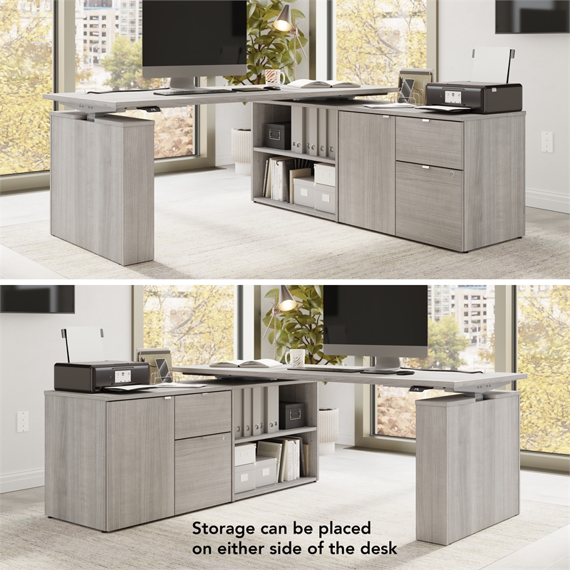 Stratus 60W x 30D Standing Desk with Storage in Platinum Gray - Engineered Wood