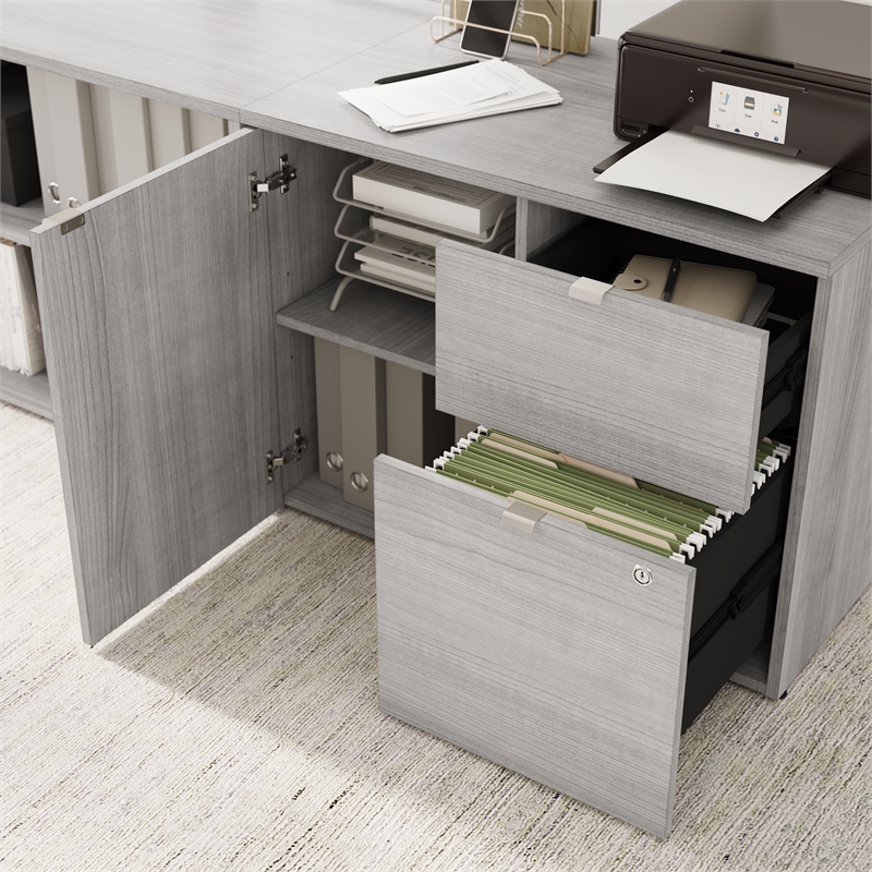 Stratus 60W x 30D Standing Desk with Storage in Platinum Gray - Engineered Wood