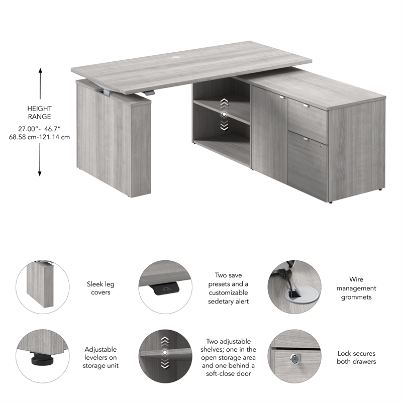Stratus 60W x 30D Standing Desk with Storage in Platinum Gray - Engineered Wood