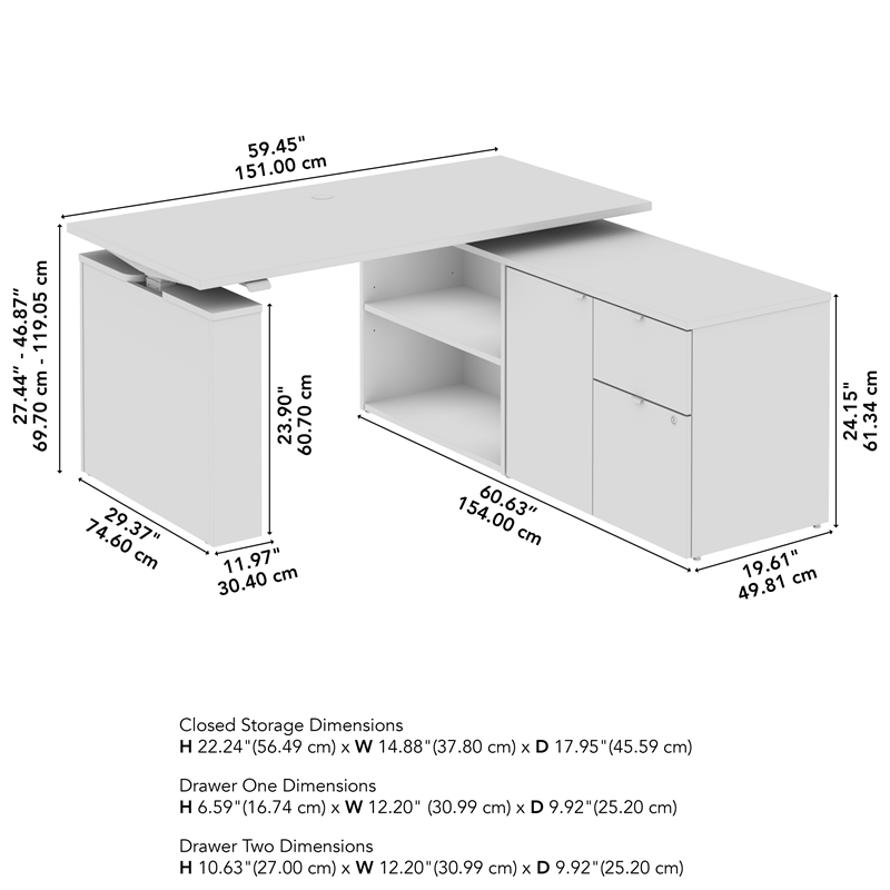 Stratus 60W x 30D Standing Desk with Storage in Platinum Gray - Engineered Wood
