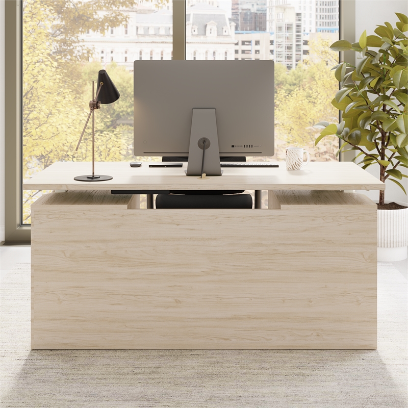 Stratus 60W Standing Desk with Drawers & Panel in Natural Elm - Engineered Wood
