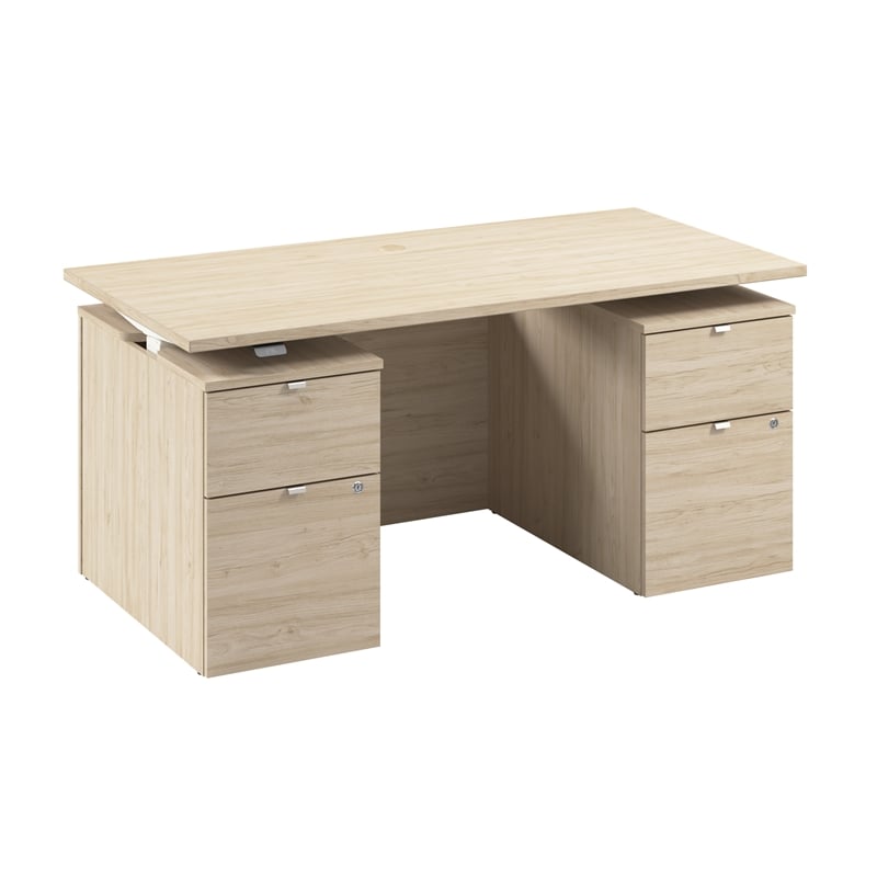 Stratus 60W Standing Desk with Drawers & Panel in Natural Elm - Engineered Wood