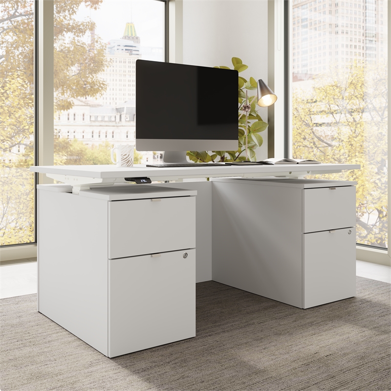 Stratus 60W Standing Desk with Drawers & Panel in White - Engineered Wood