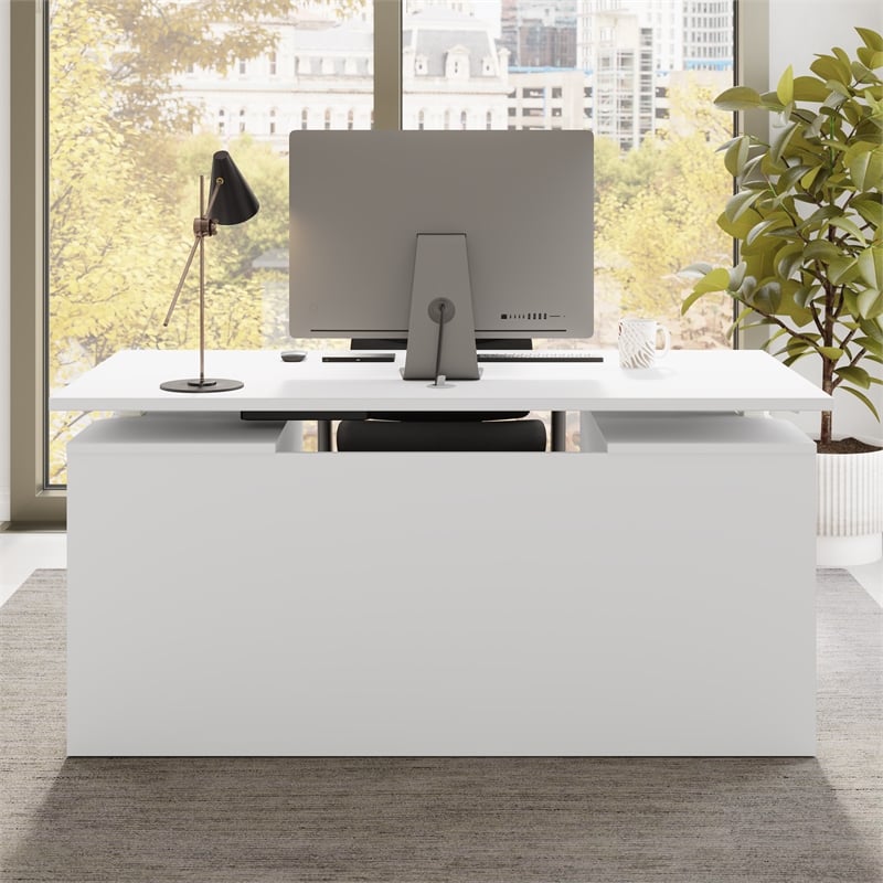 Stratus 60W Standing Desk with Drawers & Panel in White - Engineered Wood