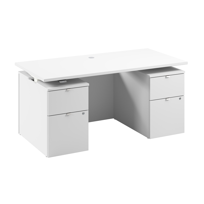 Stratus 60W Standing Desk with Drawers & Panel in White - Engineered Wood