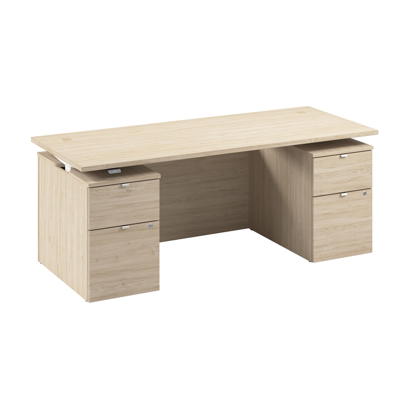 Stratus 72W Standing Desk with Drawers & Panel in Natural Elm - Engineered Wood