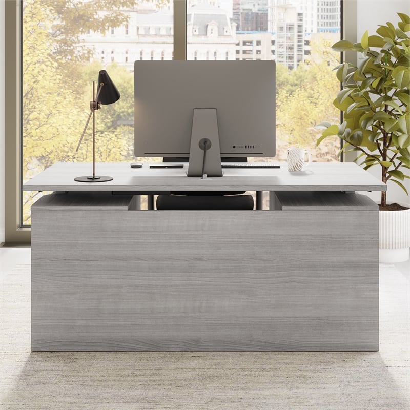 Stratus 60W Standing Desk with Drawers & Panel in Platinum Gray -Engineered Wood
