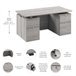 Stratus 60W Standing Desk with Drawers & Panel in Platinum Gray -Engineered Wood