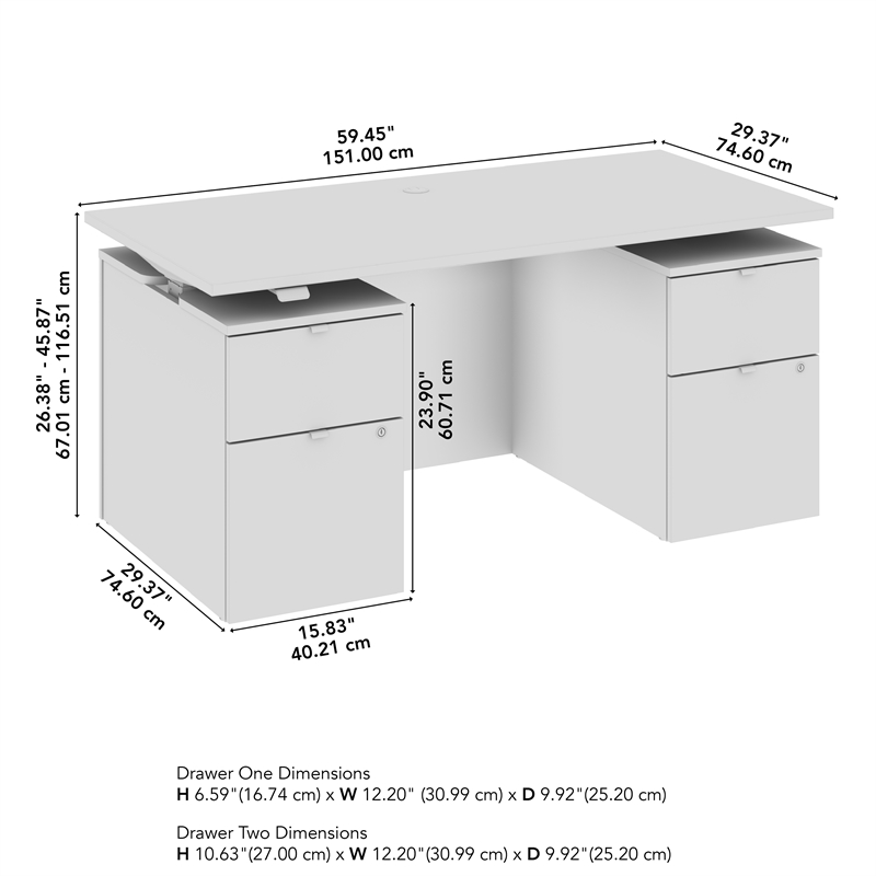 Stratus 60W Standing Desk with Drawers & Panel in Platinum Gray -Engineered Wood