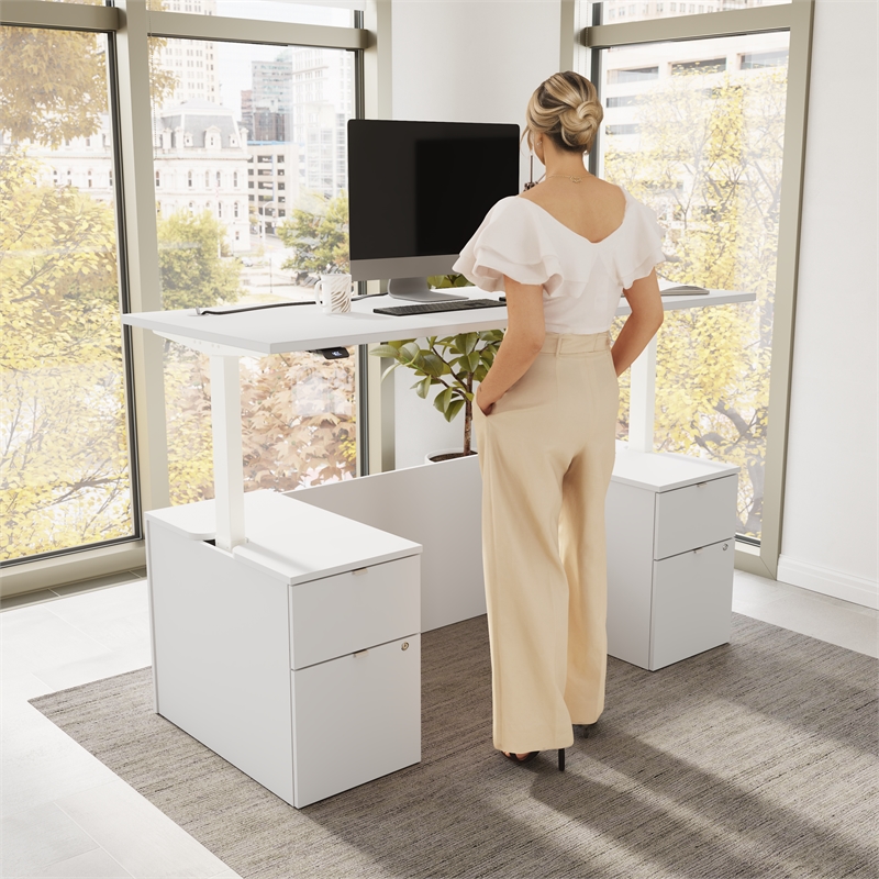 Stratus 72W Standing Desk with Drawers & Panel in White - Engineered Wood