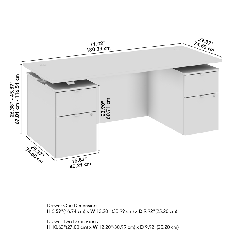 Stratus 72W Standing Desk with Drawers & Panel in White - Engineered Wood