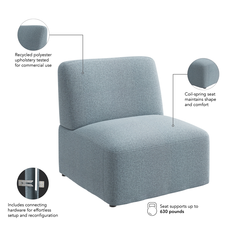 Assemble Modular Armless Lounge Chair in Mist Fabric