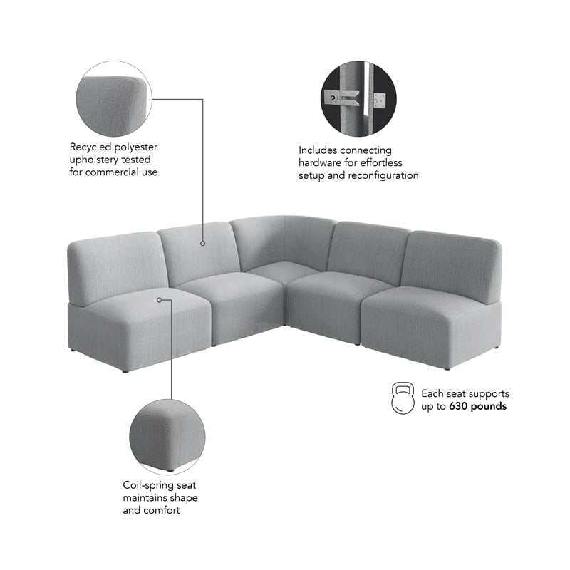 Assemble Modular 5 Seater L Shaped Sectional Lounge Sofa in Fog Fabric