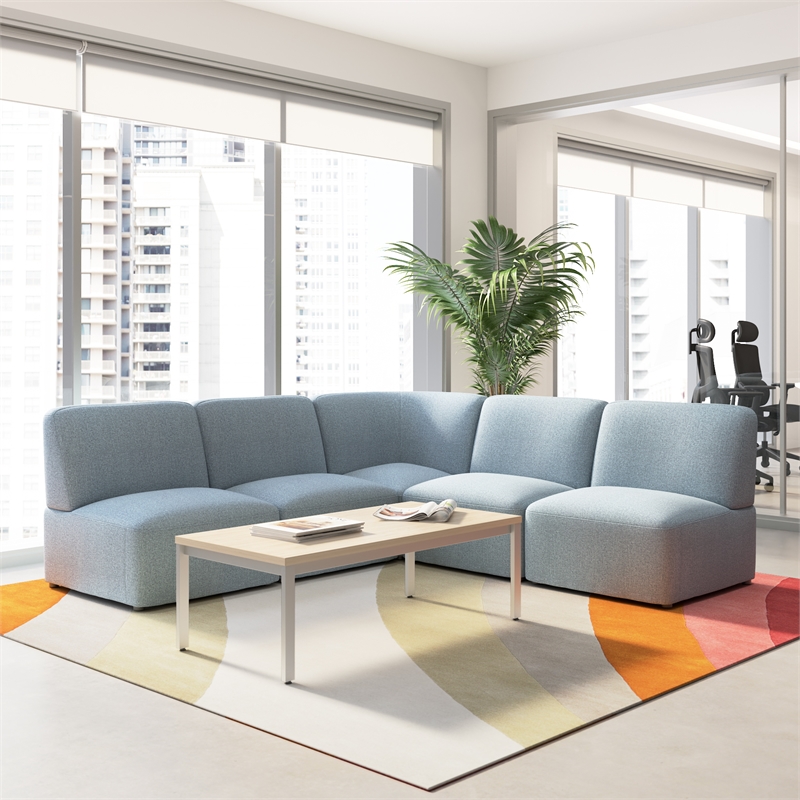 Assemble Modular 5 Seater L Shaped Sectional Lounge Sofa in Mist Fabric