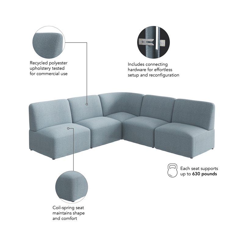 Assemble Modular 5 Seater L Shaped Sectional Lounge Sofa in Mist Fabric