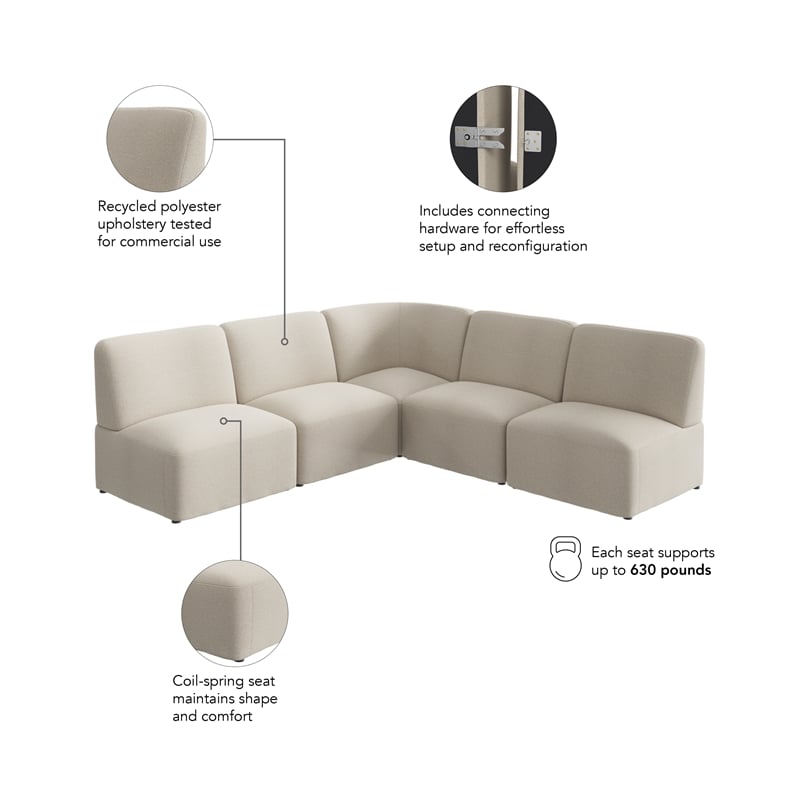 Assemble Modular 5 Seater L Shaped Sectional Lounge Sofa in Oat Fabric
