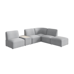 Assemble Modular 5 Seat L Shaped Sectional with Charging Station in Fog Fabric