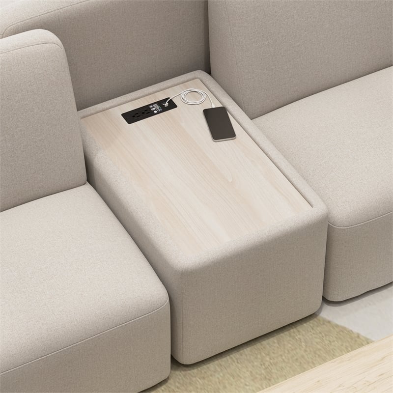 Assemble Modular Side Table with Charging Station in Oat Fabric