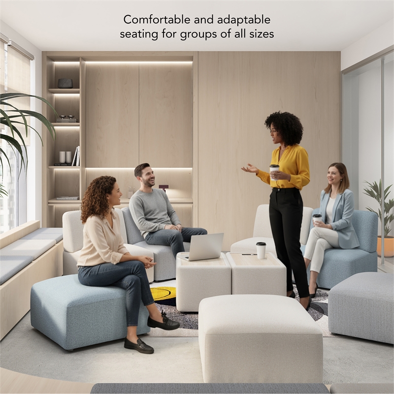 Assemble Modular Lounge Ottoman in Mist Fabric