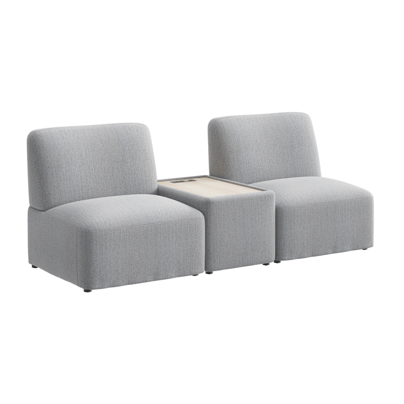 Assemble Modular 2 Seater Sectional with Charging Station in Fog Fabric