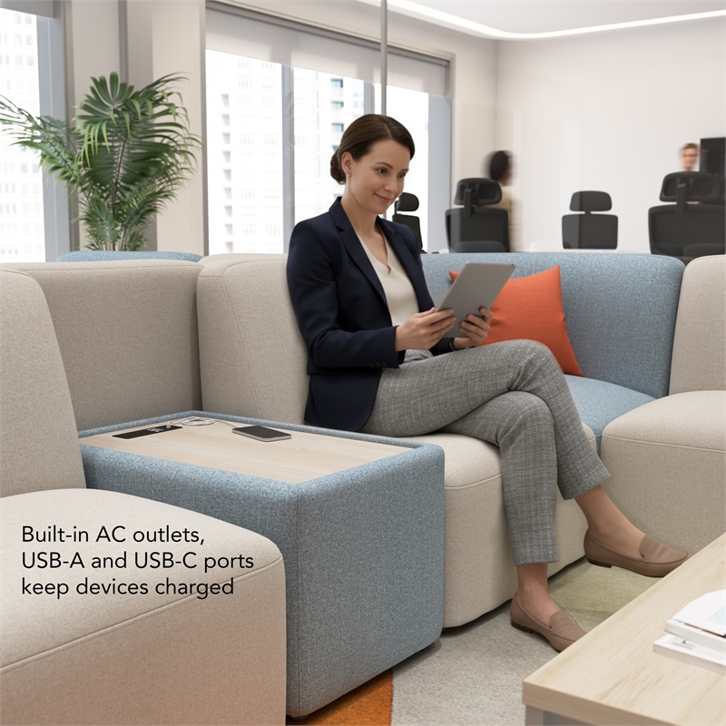 Assemble Modular 2 Seater Sectional with Charging Station in Mist Fabric