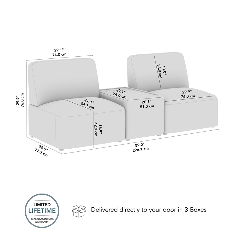 Assemble Modular 2 Seater Sectional with Charging Station in Mist Fabric
