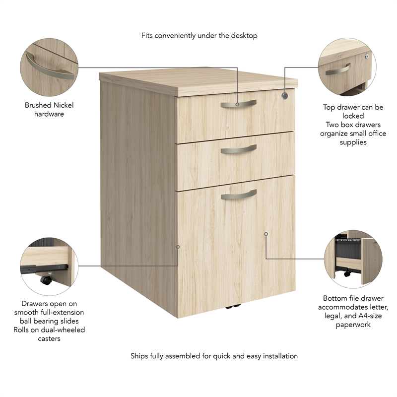 Easy Office 3 Drawer Rolling File Cabinet in Natural Elm - Engineered Wood