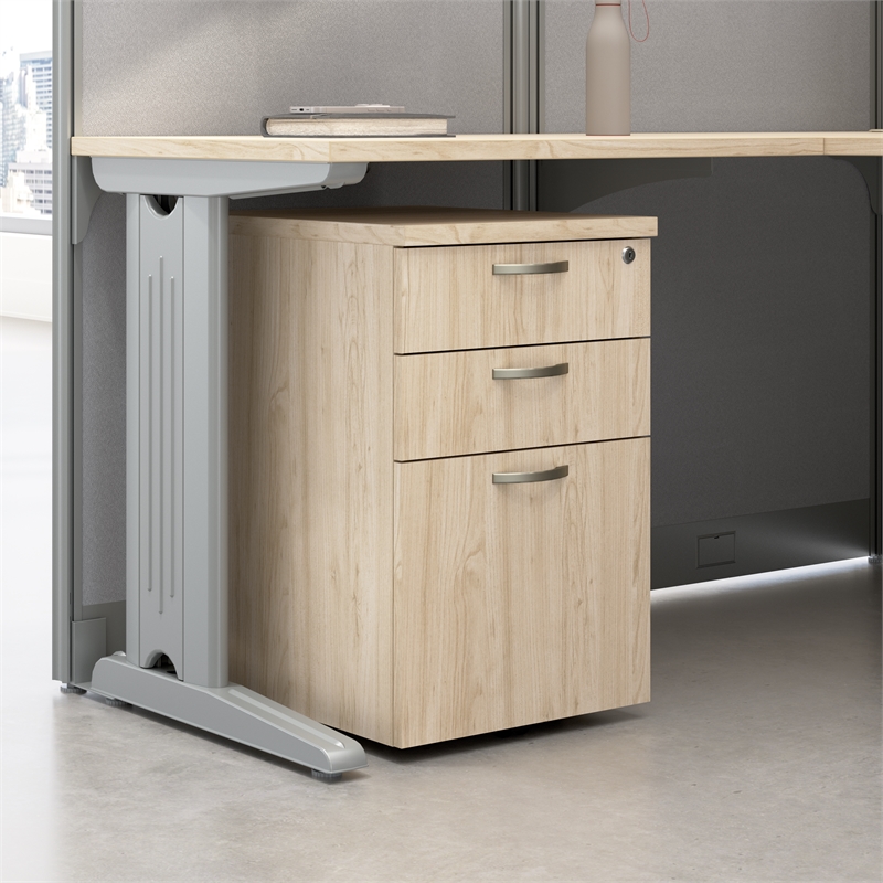 Office in an Hour 3 Drawer Rolling File Cabinet in Natural Elm - Engineered Wood