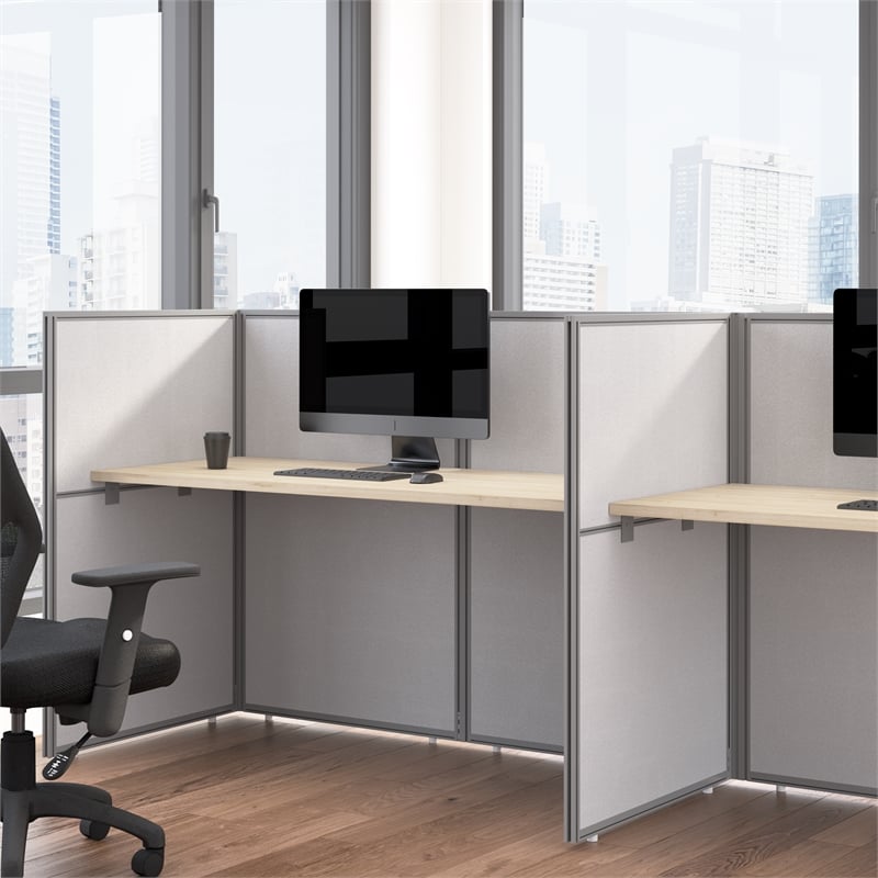 Easy Office Cubicle Desk with Low Panels in Natural Elm - Engineered Wood