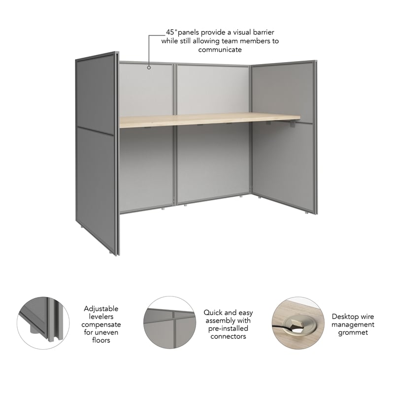 Easy Office Cubicle Desk with Low Panels in Natural Elm - Engineered Wood