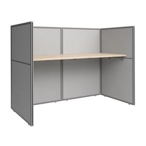 Easy Office Cubicle Desk with Low Panels in Natural Elm - Engineered Wood