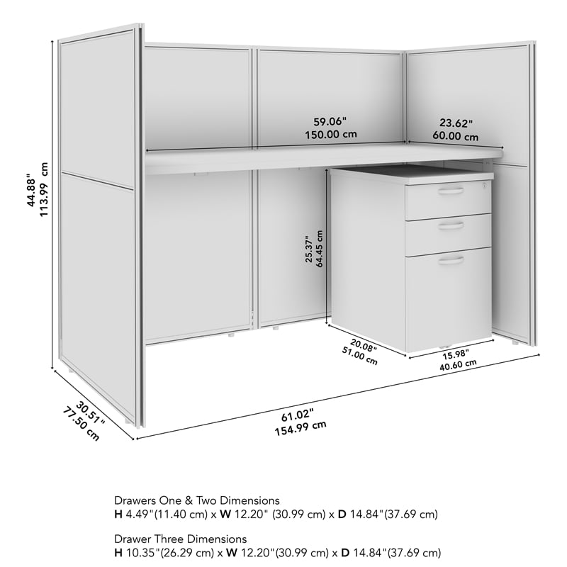 Easy Office Cubicle Desk with Drawers in Natural Elm - Engineered Wood